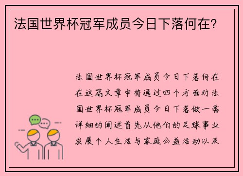 法国世界杯冠军成员今日下落何在？